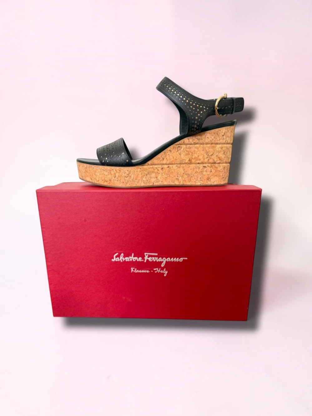 Salvatore Ferragamo Galak black wedge sandals Size 9